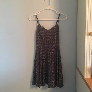 Blue patterned dress.